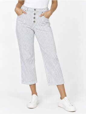 NYDJ Jeans Womens 10 White/blue Stripe Teresa Wide Leg Denim Crop High Rise